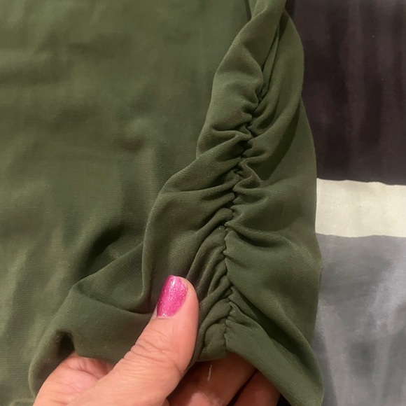 BIG SALE(5 for $20)- Espresso Green Short Sleeve Top with Gold Studs - Picture 2 of 4